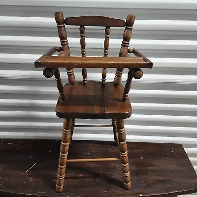 Vintage Wooden Doll HHgh Chair With Pullover Tray Spindles 28  High. 14 Wide • $28.88