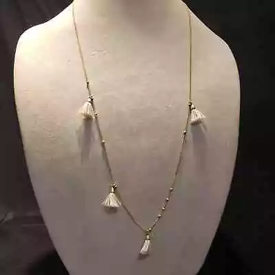 Madewell Gold Tone White Tasseled Beaded Necklace Jewelry Costume Fashion • $25.46