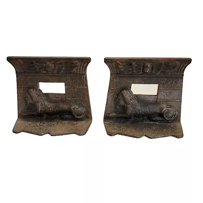 Pair Of Vintage Set Of 2 Sphinx Cast Iron Metal Bookends Egyptian Style • $40