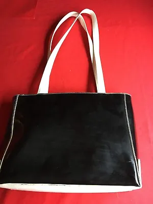 Maxx New York Black Patent Leather Handbag With White Trim • $8