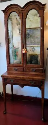 Beautiful Antique Writing Desk With Mirrored Cabinet - VGC - Mercury Glass • $599.99