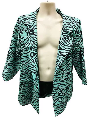 Blue 80s Zebra Print Blazer Costume Jacket Hair Metal Band Glam Punk Rock Rocker • $35.78