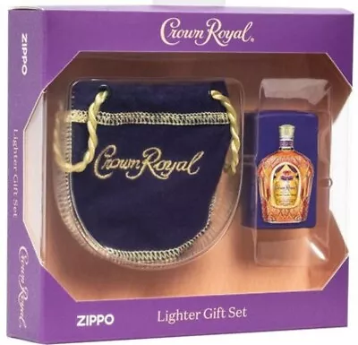 Zippo Windproof Lighter Gift Set LUXURY Bag Purple Matte CROWN ROYAL Whisky NEW • £59.95