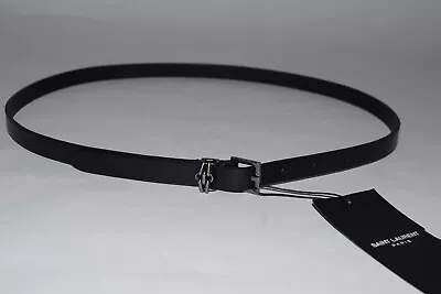 NWT! $425 YSL Saint Laurent Spalla Black Leather Belt Silver 85CM • $199.99