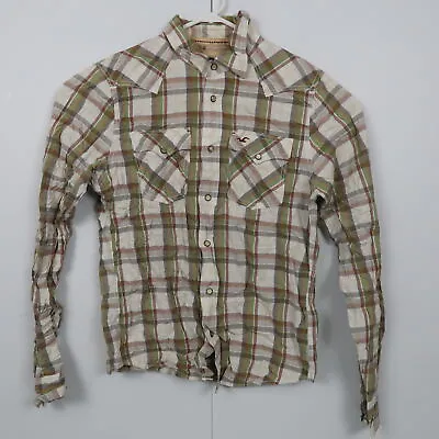 $29.97 • Buy Hollister Mens Shirt Size L Brown Checkered Pearl-Snap Western Cowboy Pockets
