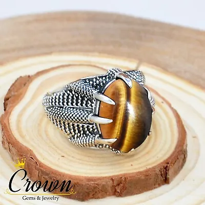 Tiger Eye 925 Sterling Silver Mens Ring Falcon Claw Men's Ring - Size US 6-14 • $29.99