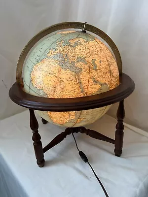 Vintage Rand McNally World Globe Lamp In Wooden Stand 15” X 17” Rare! • $94.99