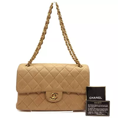 CHANEL CC Matelasse Chain Shoulder Bag Double Sided Flap Leather Beige GHW M550 • £1763.04