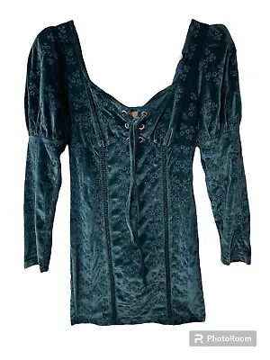 ASOS Velvet Embroidered Medieval Renaissance Style Lace Up Front Mini Dress EUC • £27.02