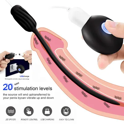 20 Speed Male Electric Penis Urethral Plug Stretcher Enhancing Sounding Reusable • $16.99