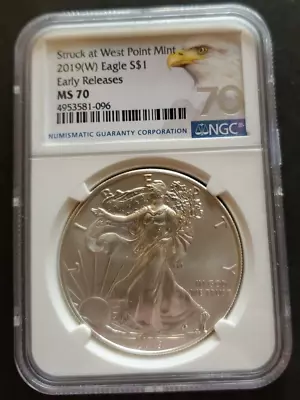 2019 (w) Ngc Ms70 Early Releases Silver Eagle Struck At Wp Mint Bust 70 Label $1 • $39