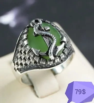 Natural Green Peridot Gemstone Men Ring Solid 925 Sterling Silver Sizable • £75.10
