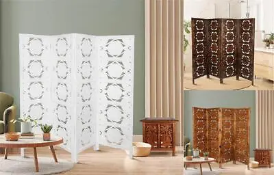 £199.99 • Buy 4 Panel Room Divider Hand Carved Indian Wooden Folding Screen Swirl Design