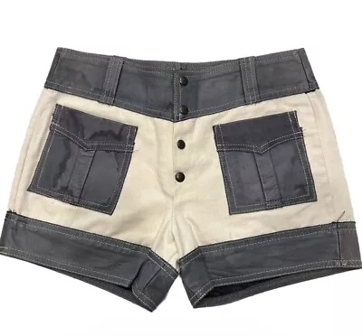 Vintage 60s Leather & Canvas Mens Athletic Shorts With Pockets & Snap Buttons • $65