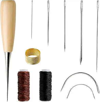 Leather Repair Kit 11PCS Leather Sewing Tools Waxed Thread And Needles For Fabr • £6.89