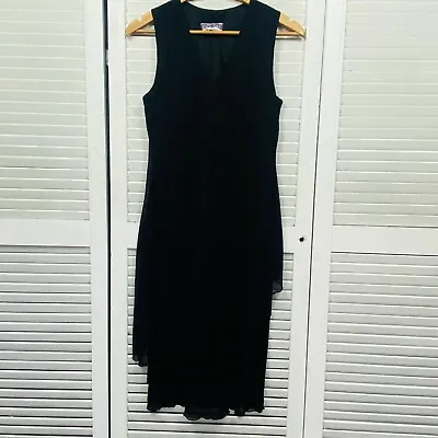 Vintage Purple Patch Dress Size 12  Black Sleeveless Layered Y2K 90s Made In Aus • $19.95