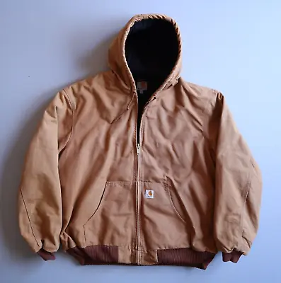 Carhartt Quilted Duck Jacket Coat Mens 2XL XXL TALL Hooded J140 Brown Canvas USA • $165