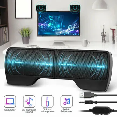 USB Power Speakers Clip-On Computer Stereo Sound Bar 3.5mm For Desktop Laptop PC • $15.79
