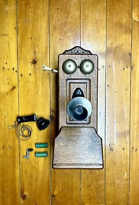 Antique Oak Wall Mount Telephone Phone Apparatus The Dean Electric Company Ohio • $150