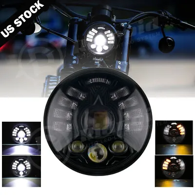 Brightest Black 5-3/4  5.75  Inch LED Headlight Hi/Lo DRL For Motorcycle Motor • $39.99