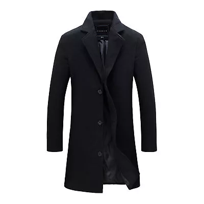 Men Single Breasted Long Jacket Trench Coat Artificia Wool Overcoat Warm Outwear • $40.82