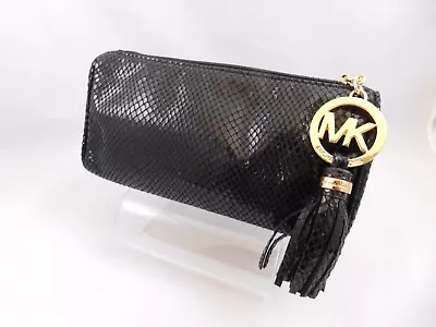 Michael Kors Black Faux Snakeskin Python Metallic Cosmetic Case Pouch • $35