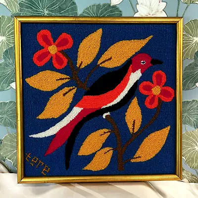 Vtg 60s Mid Century Framed TERE Colorful Bird Hooked Wool Art Teresa Gonzalez • $250