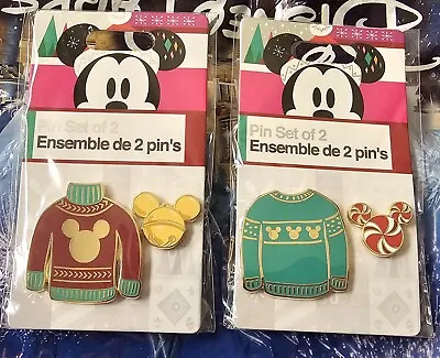 Disney Pins Holiday Ugly Sweaters Gold & Green With Mickey Icons (4 Pins) NEW • $15