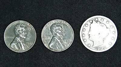 $4.50 • Buy Liberty V Nickel + 2 Steel Wheat Pennies (1943) (3 Coin LOT) - Old Us Coins