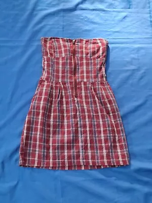 Bershka Red Blue Check Boobtube Style Top Womens Size Medium (HG10) • £7.99