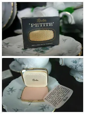 Vintage Revlon Petite Love Pat Make-up Gold Metal Diamond Compact Creme Beige  • $31.49