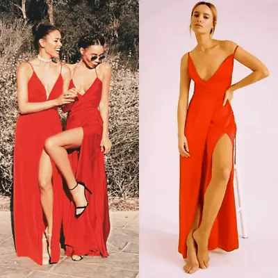NWT Fame & Partners X Free People Bond Dress High Slit Wrap Maxi In Red Size 4 • $180