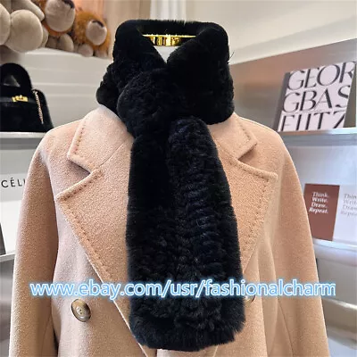 Real Rabbit Fur Scarf Women's Long Knitted Warm Scarves Collar Wrap 85cm X 13cm • $33