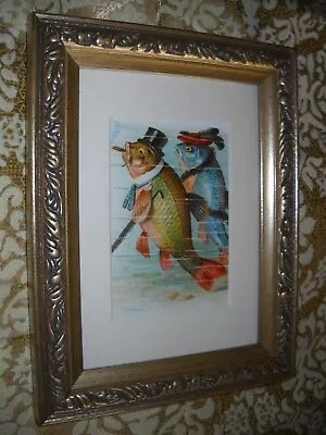 DRESSED FISH STEP OUT 5 X 7 Pale Gold WOOD Framed Picture Victorian Style Print • $27.99