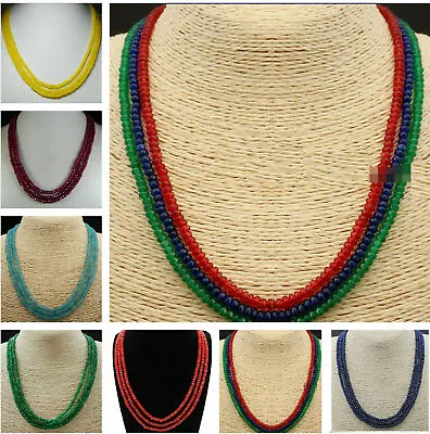 3 Rows Natural 2x4mm Faceted Rondelle Gemstone Beads Necklaces 17-19  AAA+ • $6.36