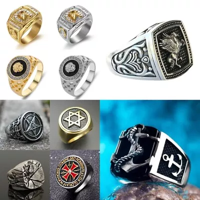 Men Fashion Viking Rings Punk Silver Gold Ring Party Creative Jewelry Size 6-14 • $2.24