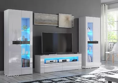 TV Unit White High Gloss &Matt Living Room Set Stand Display Cabinets LED Lights • £219.90