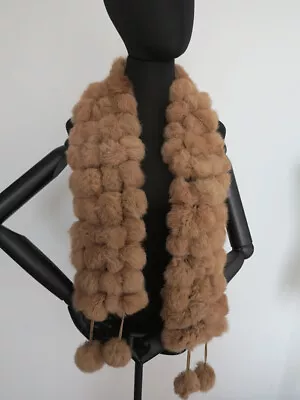 100% Real Rabbit Fur Pom Poms Scarf/ Cape/ Neck Wrap Camel Women Shawl  • $16.99