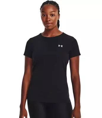 Womens Under Armour Black/ Metallic Silver Tech Crew Top • $38.95