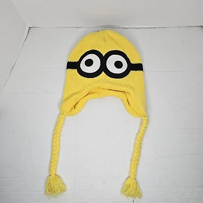 Youth Kids Unisex Depsicable Me Yellow Minion Beanie Hat Winter Braided Straps • $12.95