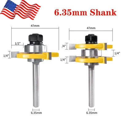 $10.13 • Buy 1/4  6mm Shank Tongue And Groove Router Bit Set 3 Teeth Adjustable T Shape