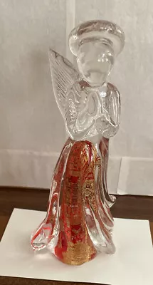 Vintage Murano Art Glass Red Gold Clear Praying Angel Figurine 7.5” Aventurine • $19