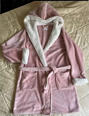 NEXT Pink & Cream Dressing Gown Robe Hood Size Medium 12-14 • £9.99