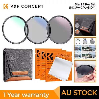 K&F Concept Camera Lens Filter Set MCUV+CPL+ND4 37/46/49/52/55/58/67/72/77/82mm • $46.99