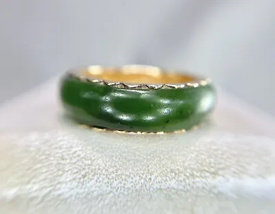 Vintage 14k Yellow Gold Dark Green Jade Channel Set Eternity Band Ring • $299