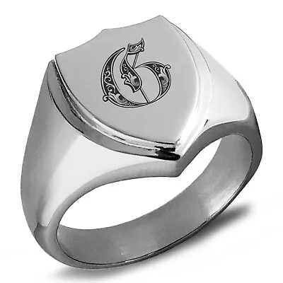 Stainless Steel Letter G Initial Royal Monogram Shield Crest Mens Signet Ring • $15