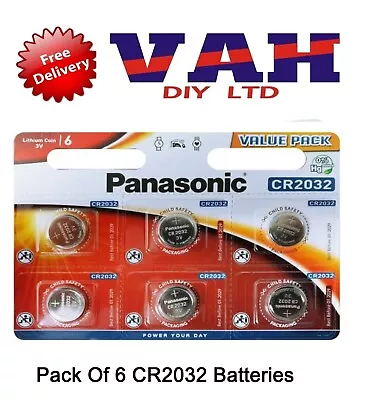 6 Panasonic CR2032 Lithium Coin Cell 2032 3V Battery Car Key Fobs Toys Remote • £4.99