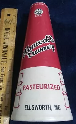 1950's QUART Hancock Co. Creamery Dairy Milk Bottle Wax Kone Carton Ellsworth ME • $25