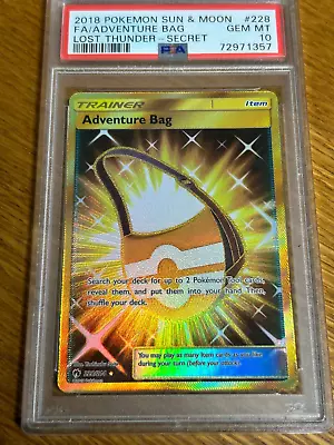 Pokemon Sun & Moon Adventure Bag Full Art Secret Rare PSA 10 Gem Mint #228/214 • $75