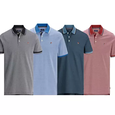 Jack & Jones Mens Polo Shirt Bluwin Contrast Tipped Premium Top • £20.99